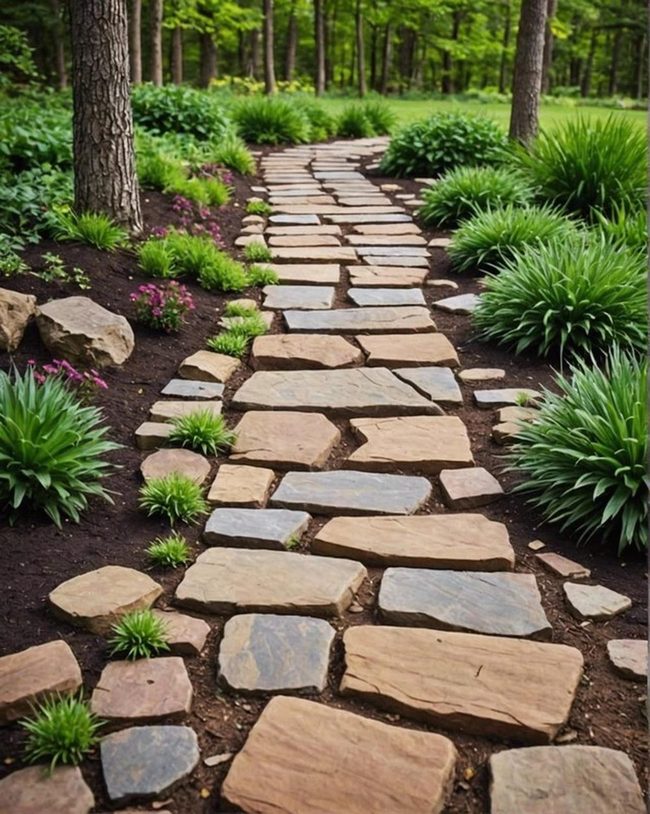 Sandstone Stepping Stones Through Green