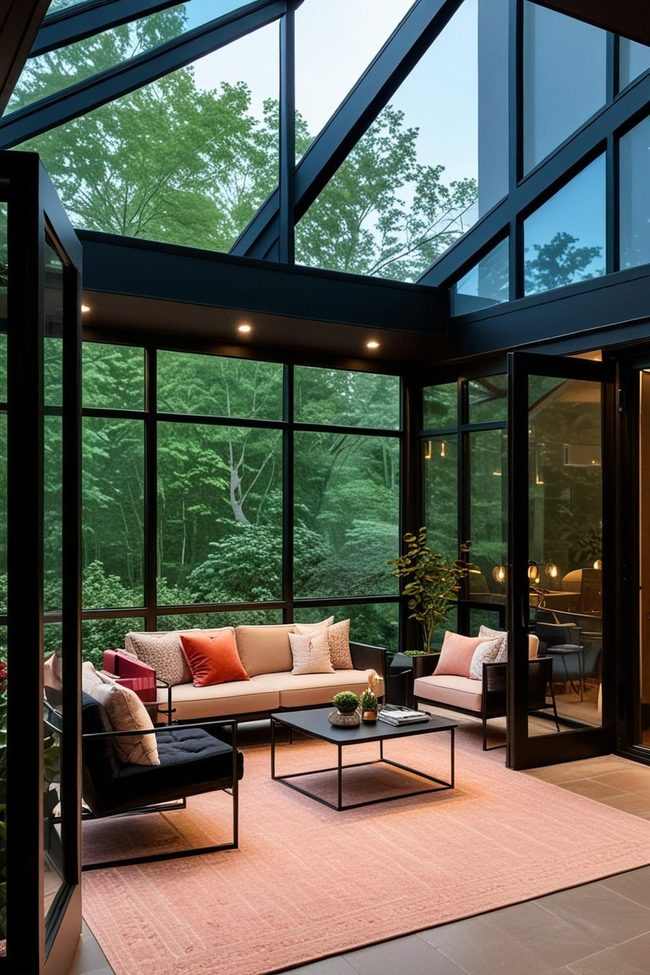 Black Frames Define Minimalist Porch