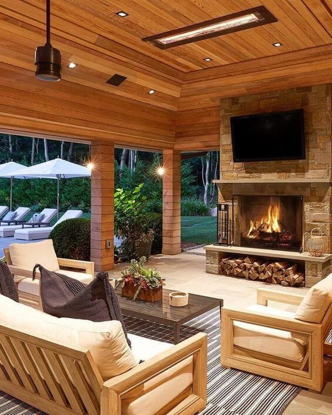 Fireplace And Natural Wood Gathering Space