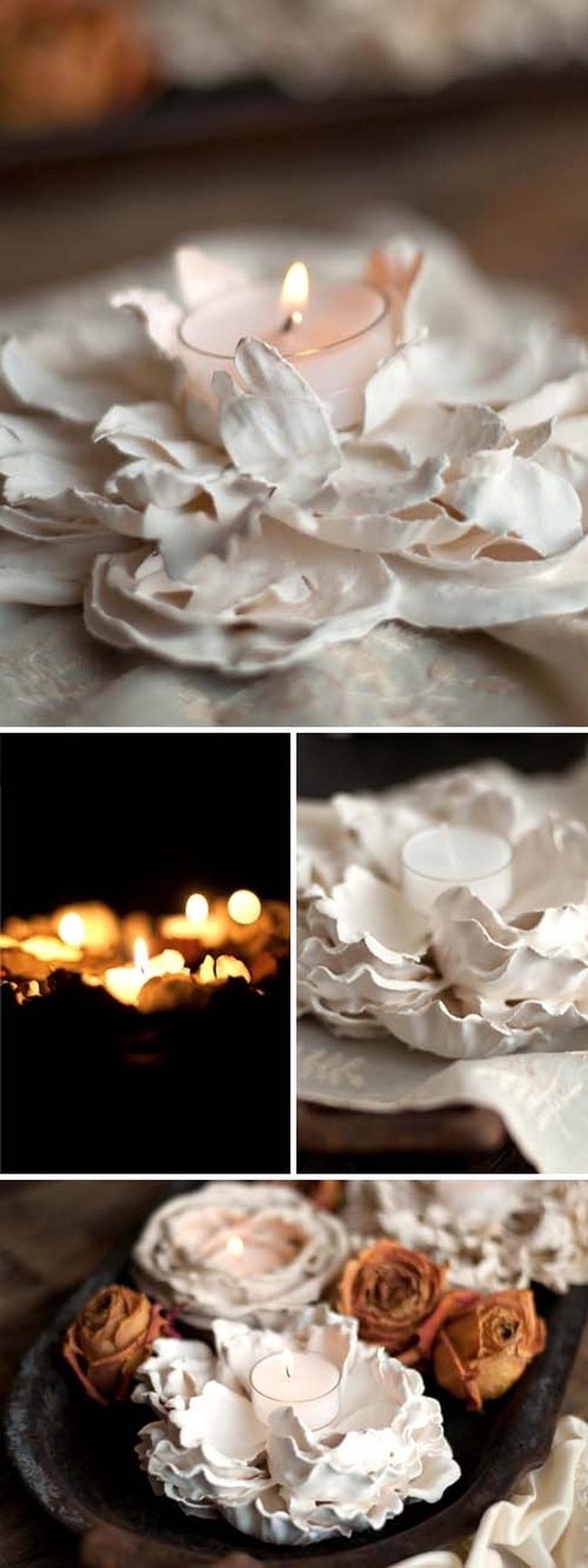 Plaster Flower Candleholders With Shadow Play