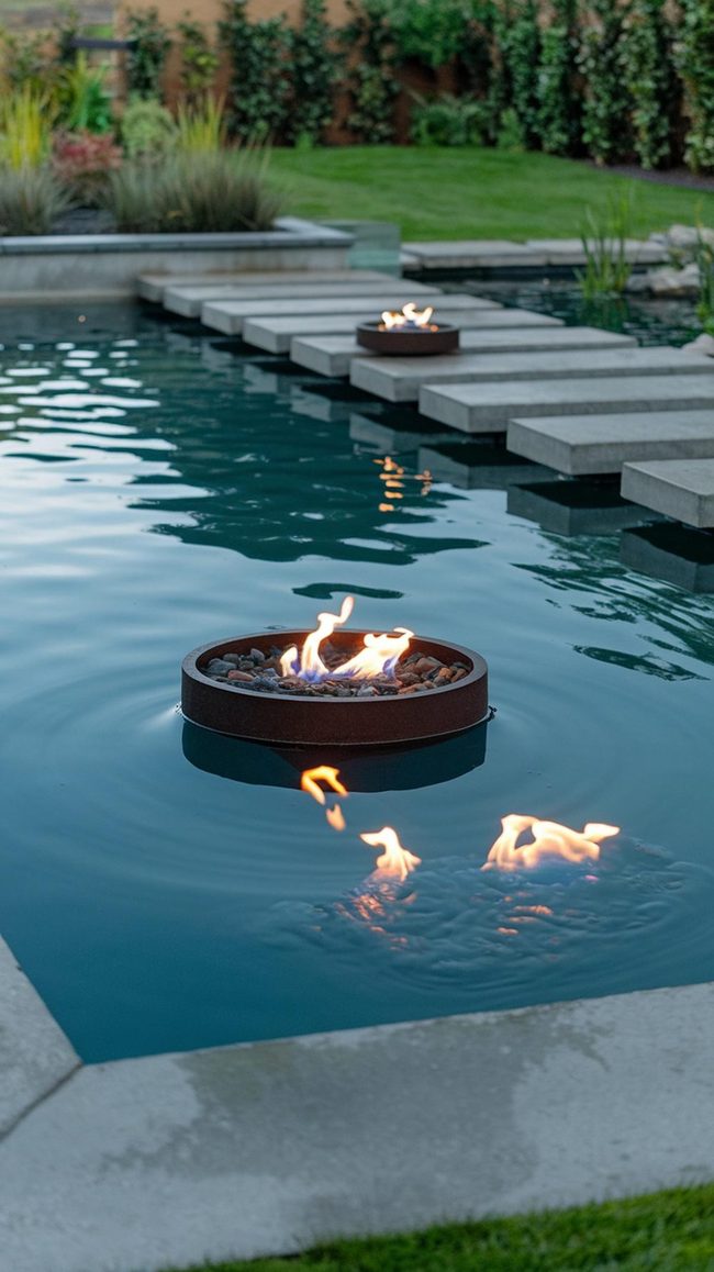 Red Led Pond in Backyard