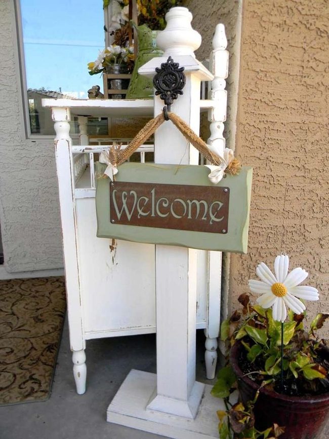 Weathered White Post With Vintage Hook