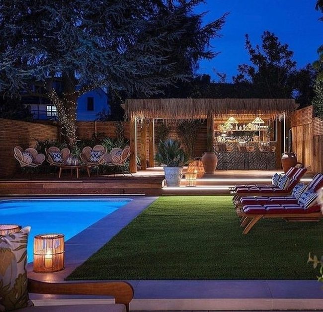 Shaded Pool Garden With Mature Trees