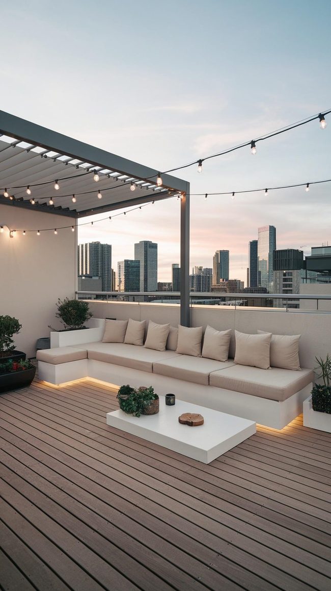 Natural Wood Rooftop With Overhead Shade