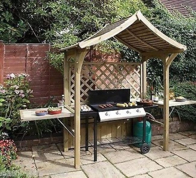 Wooden Frame Grill Station With Plants