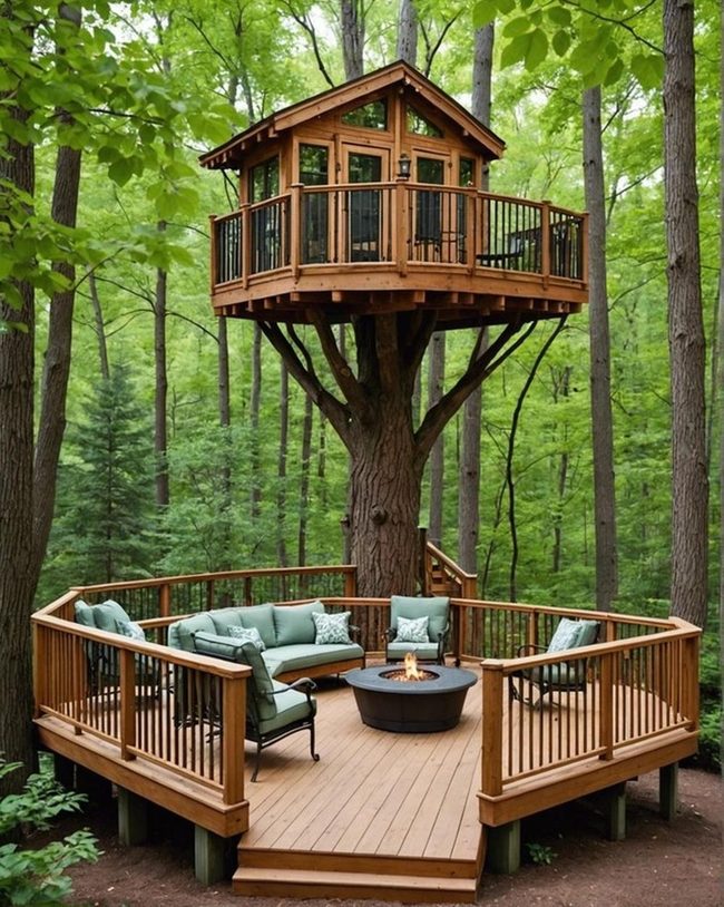 Elevated Wooden Platform Among Trees