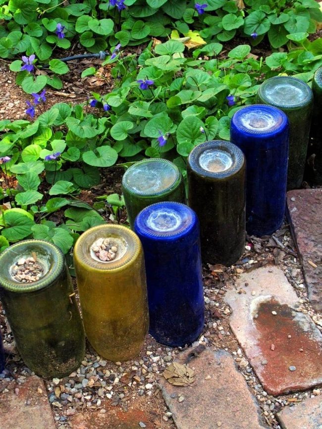 Colorful Wine Bottles Garden Border