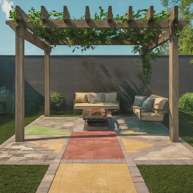 Gray Paver Patio With Pergola Structure