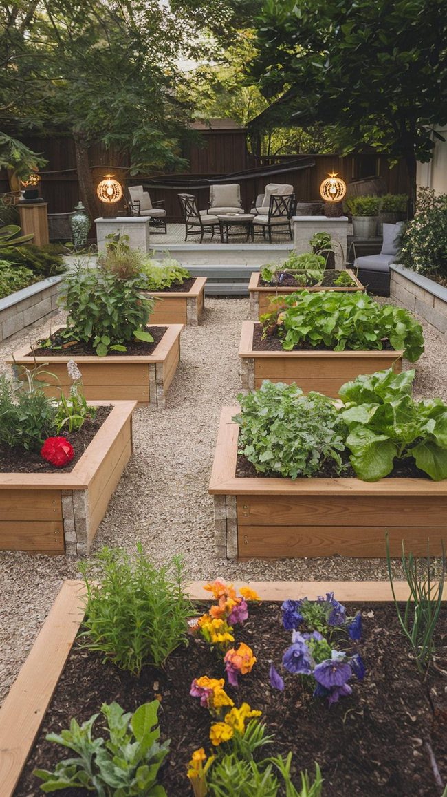 Elevated Open-Air Beds Growing Vegetables
