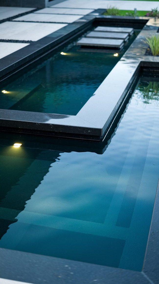 Black Granite Pond with Floating Steps
