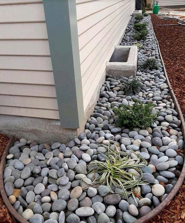 Polished River Stones Low Maintenance Landscaping