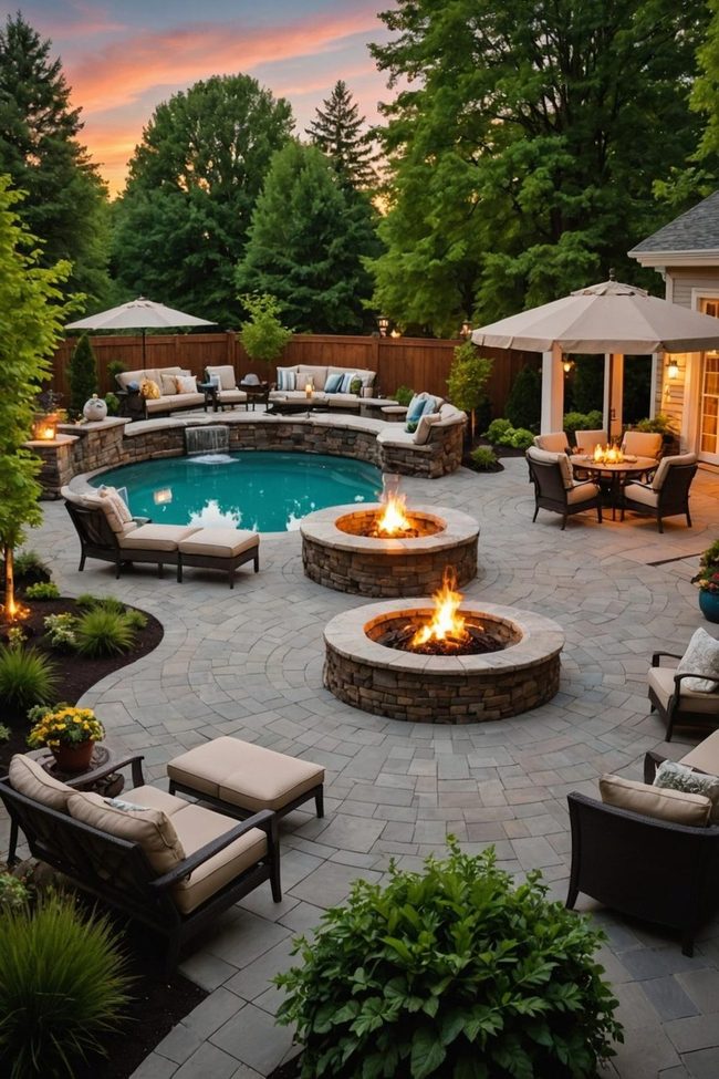 Built-in Hot Tub Fire Pit Deck