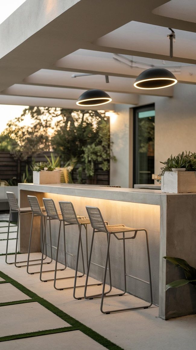 Concrete and Steel Backyard Bar