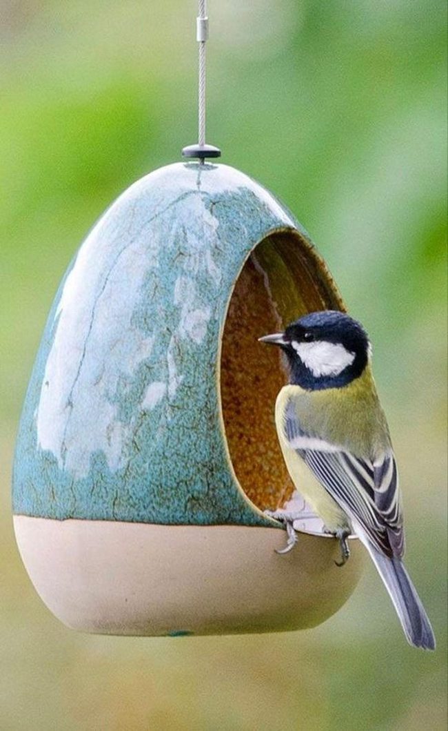 Soft Green Ceramic Bird Feeder