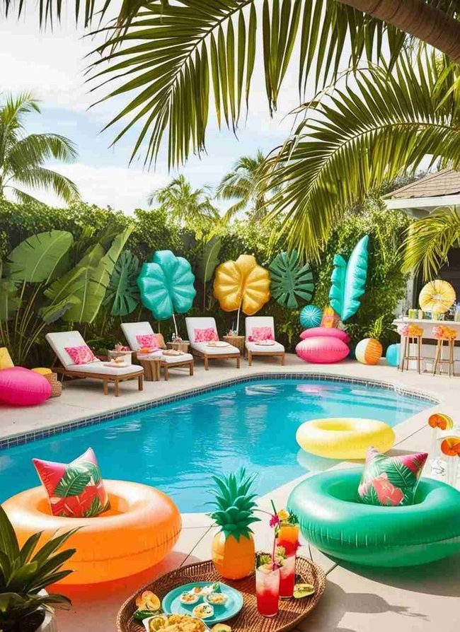 Poolside Paradise In Tropical Brights