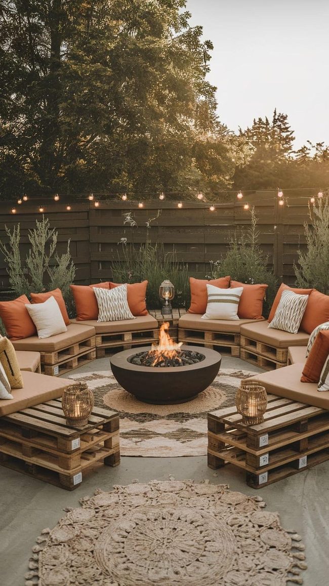 Stone Fire Pit With Tropical Framing