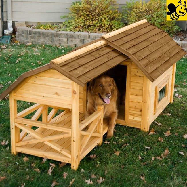 Light Wood Dog Retreat With Deck