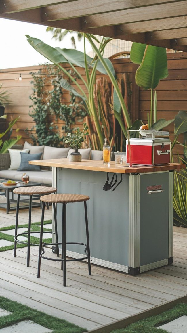 Wheeled Bar Station for Backyard Living Parties