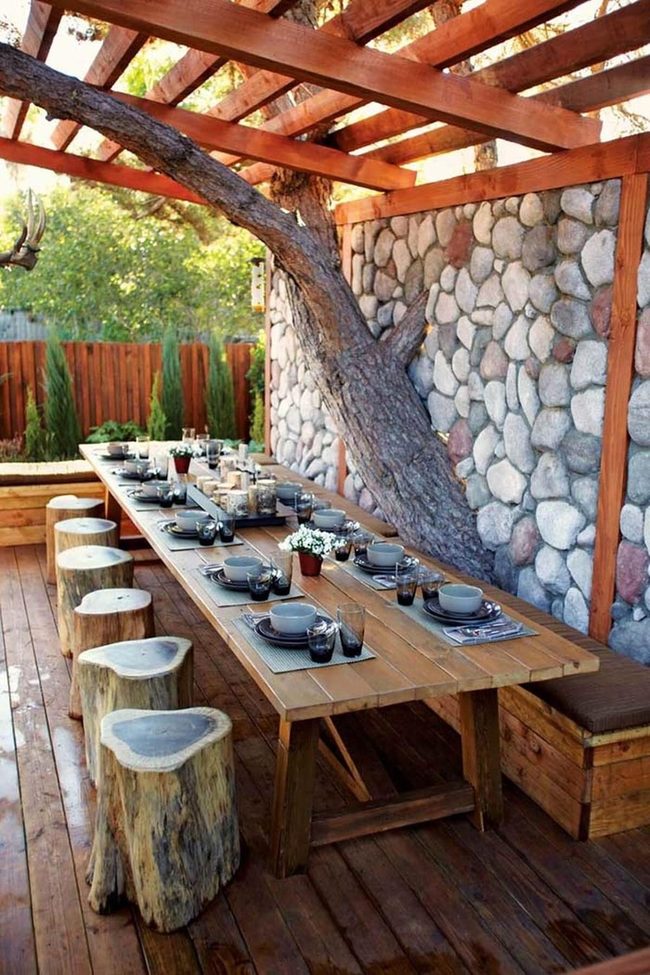 Wood Pergola Around Living Tree