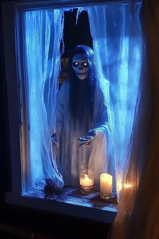 Glowing Skull Ghost Window Display