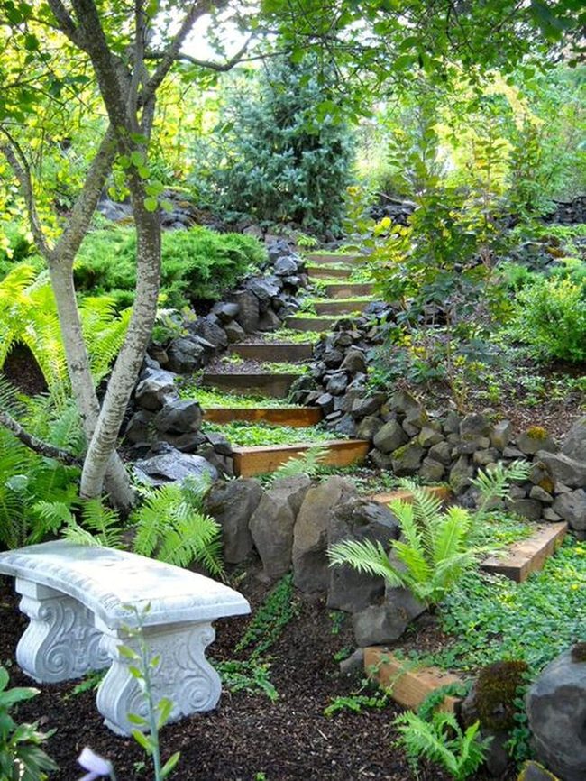 Wooden Steps Through Green Slopes