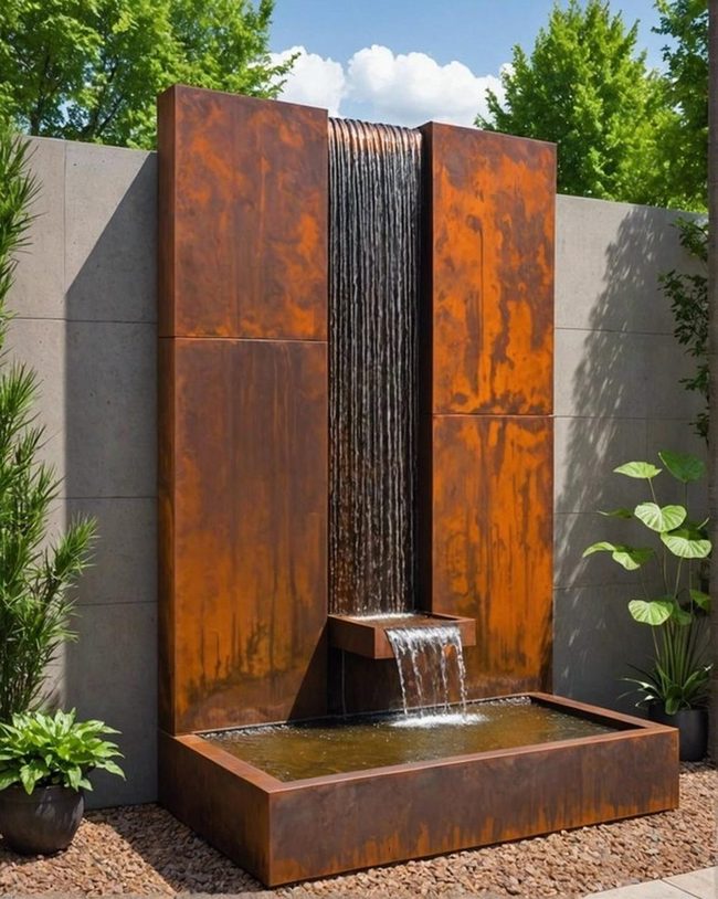 Rust-Red Steel Water Cascade