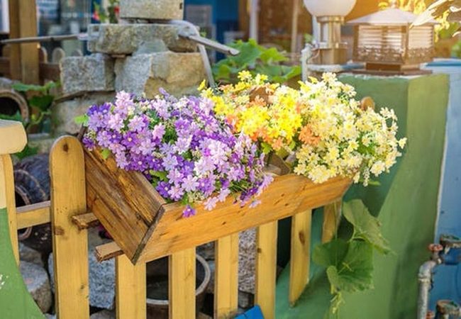 Purple And Yellow Fence Planters