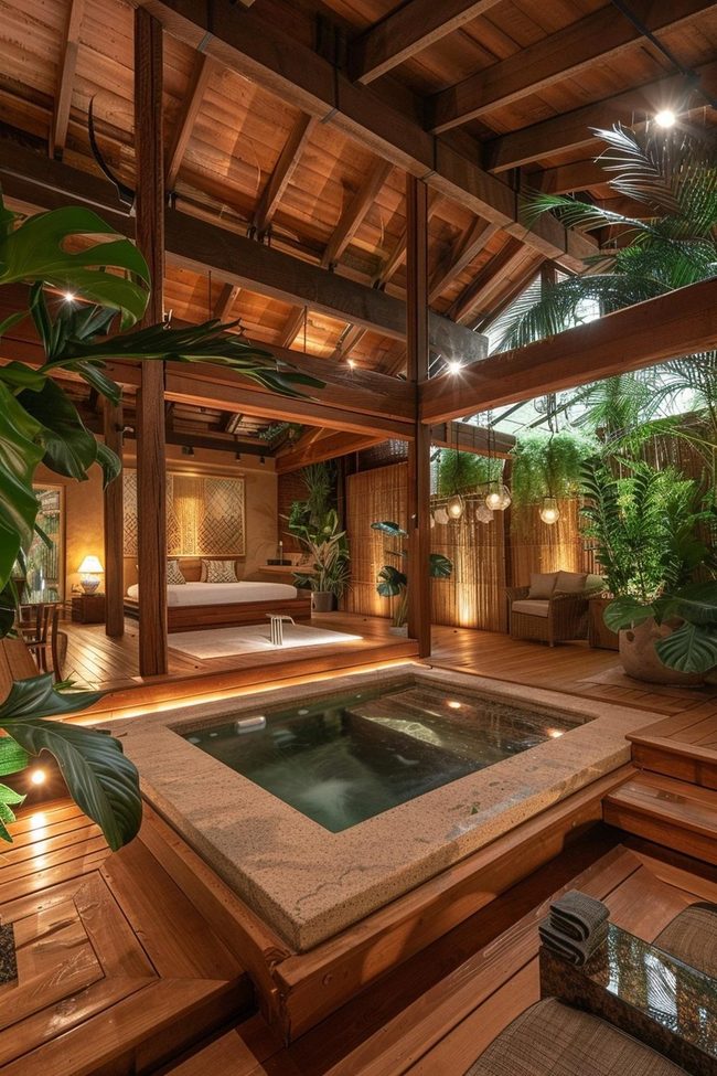 Permanent Backyard Structure With Hot Tub