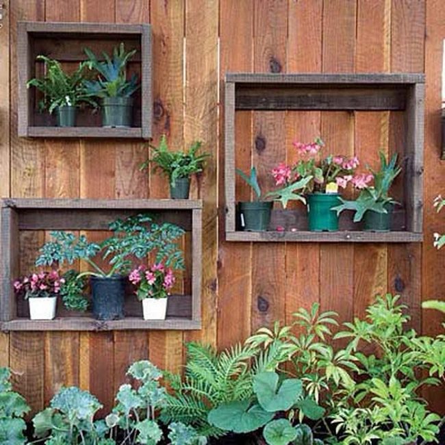Green Wall Of Reclaimed Wood Planters
