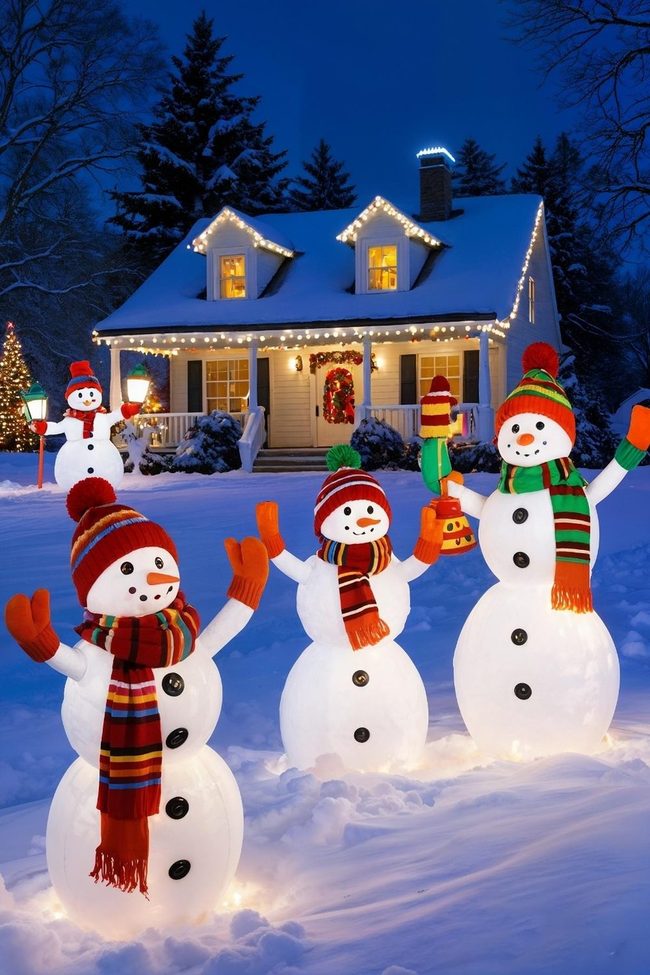 Glowing Snowmen Warm Up Yard