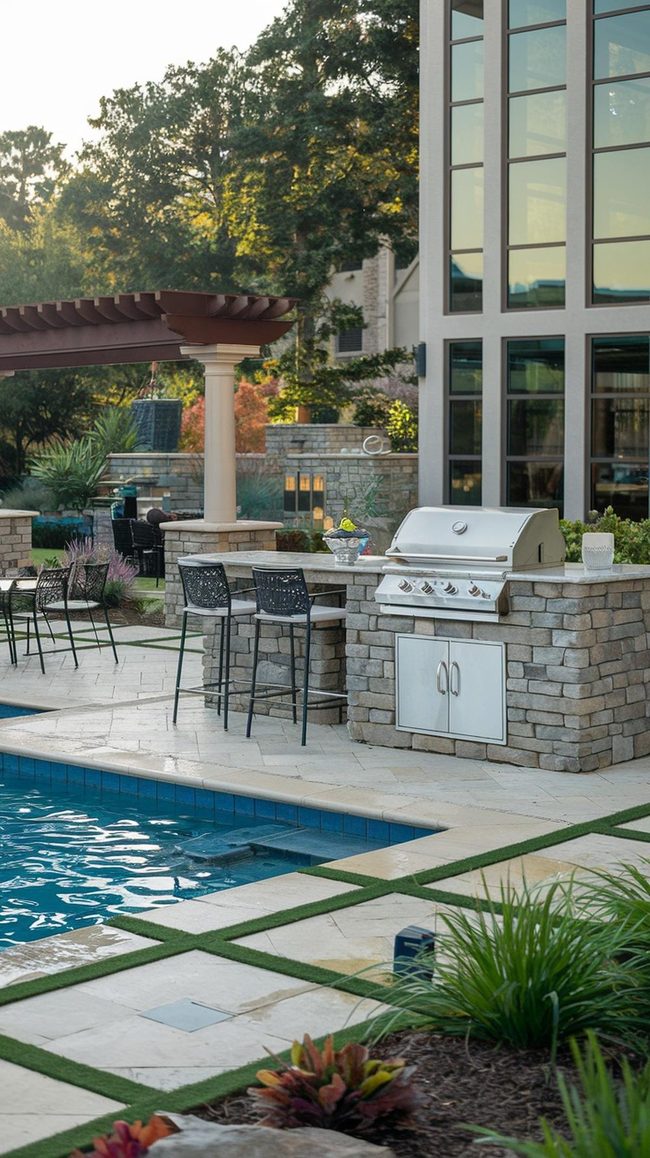 Poolside Bbq Station with Built-In Bar