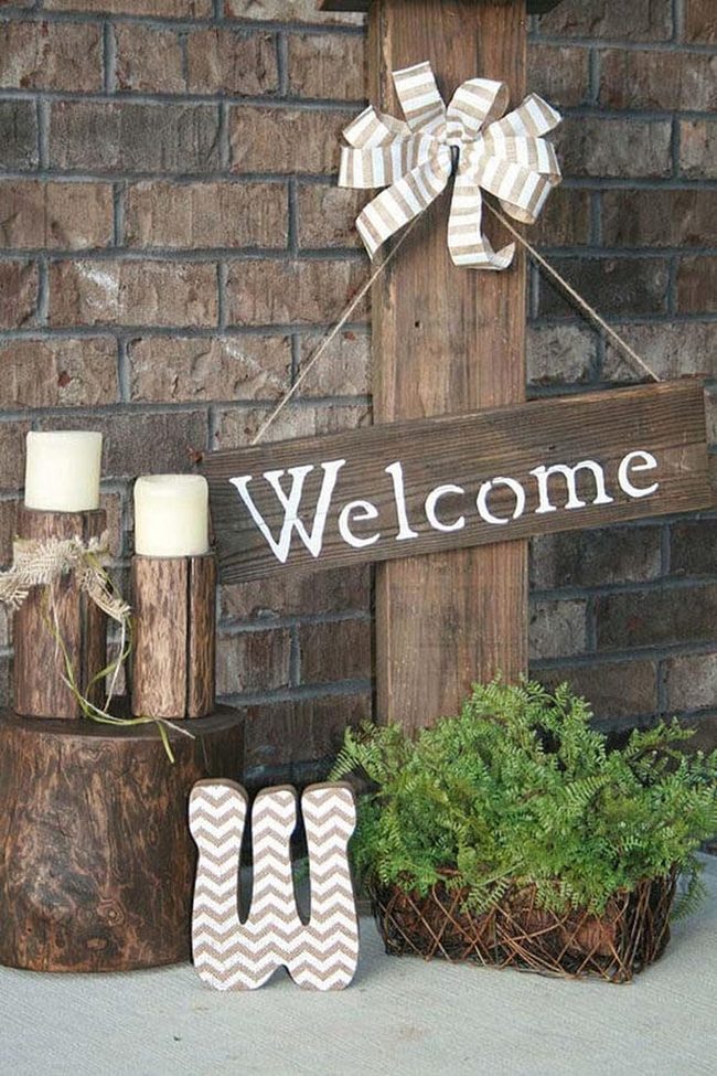 Potted Plants And Rustic Porch Sign