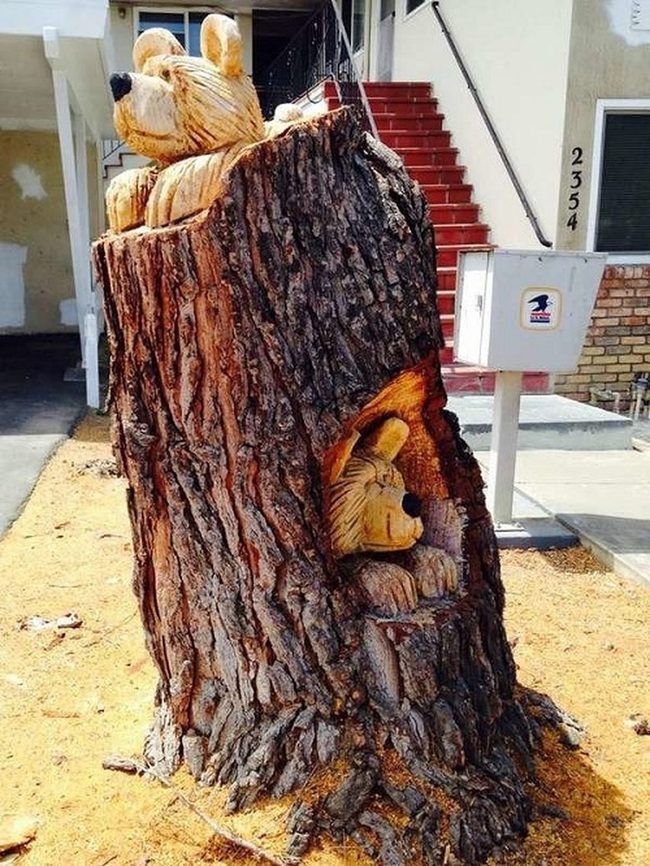 Carved Bear Stump Sculptures