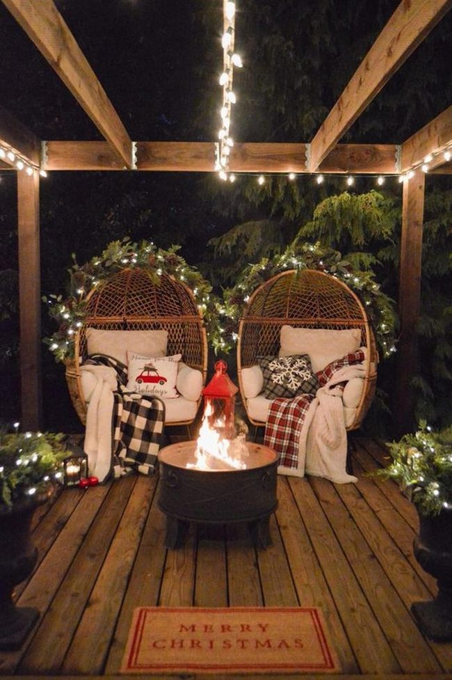 Wicker Chairs Under Twinkling Lights