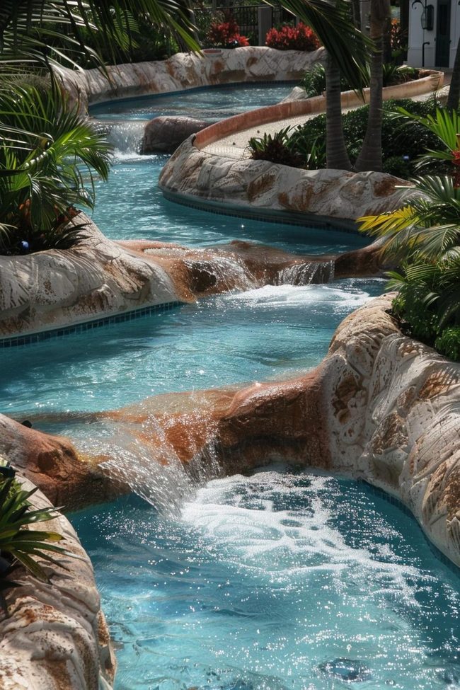 Cascading Water Walls Pool Focal