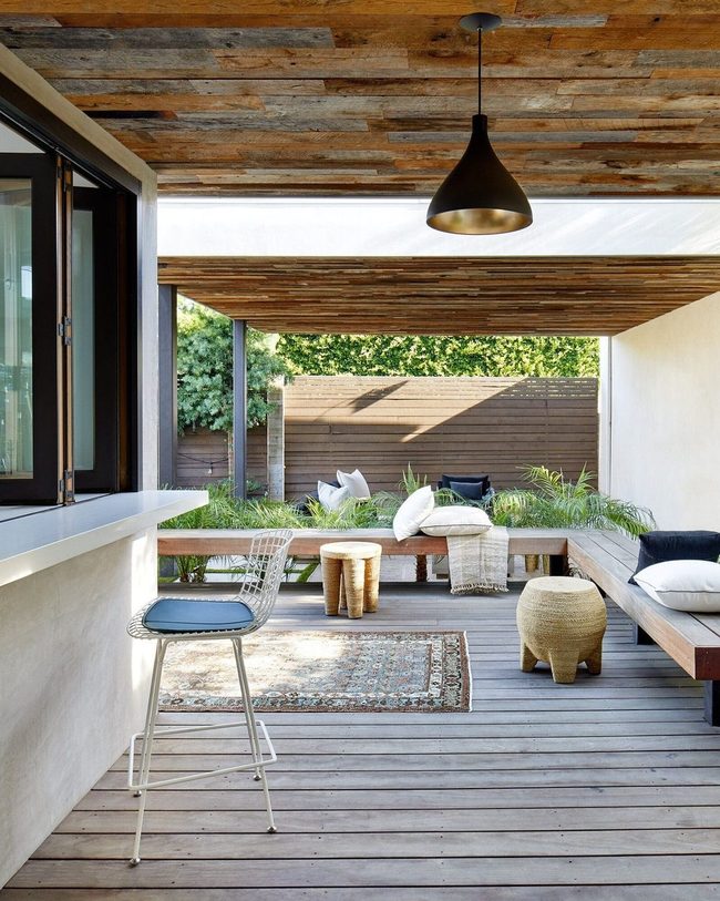 Wood Paneled Outdoor Bar Shade