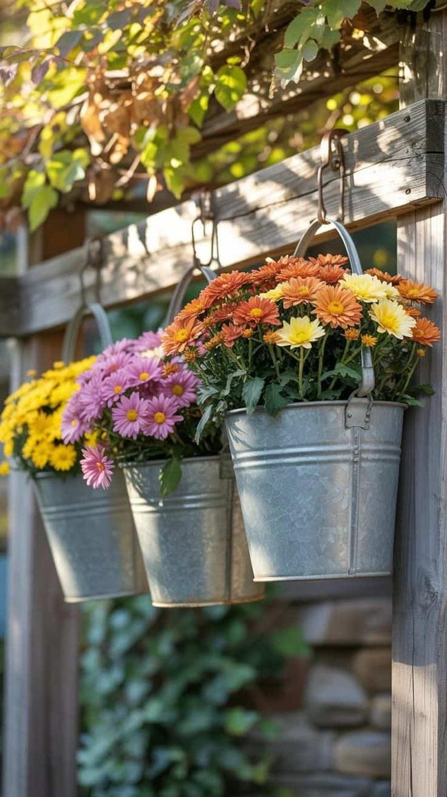 Galvanized Buckets Burst With Mums