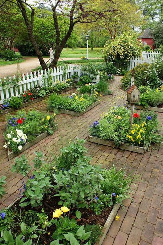 Brick-Edged Flower Beds Define Space