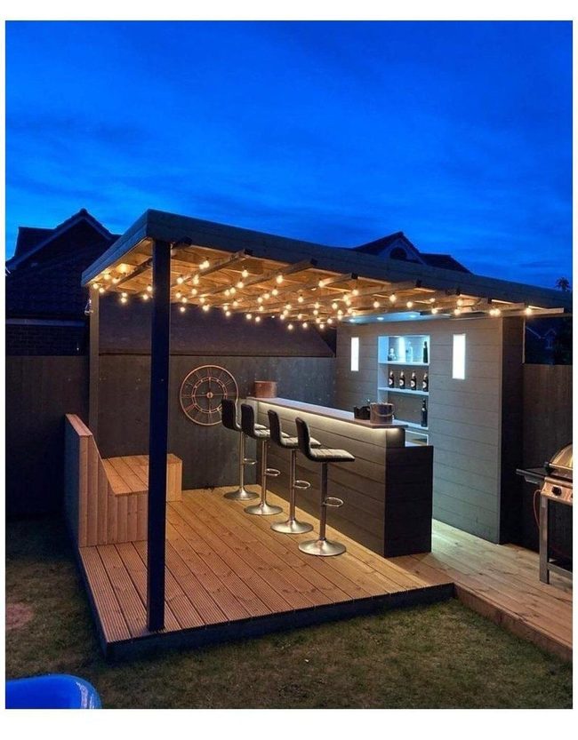 Modern Wood Bar With Overhead Lights