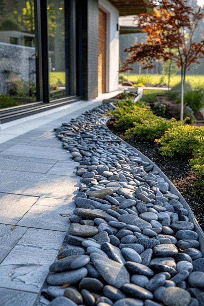 Gray Stone Garden With Red Tree