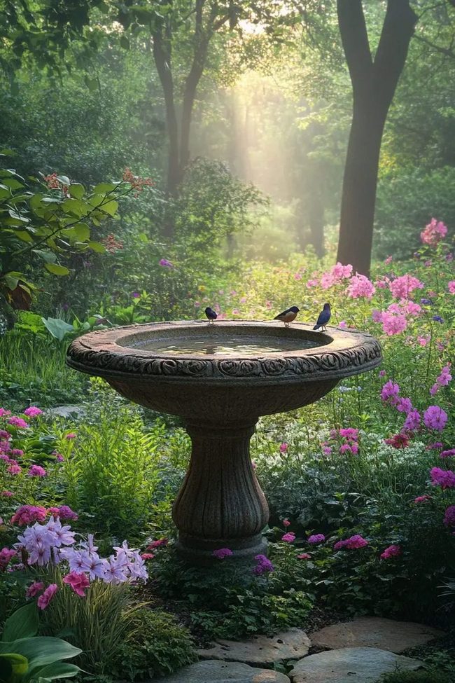 Garden Birdbath In Deep Jewel Tones