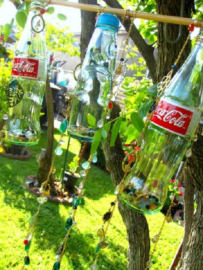 Red Glass Bottle Wind Chimes