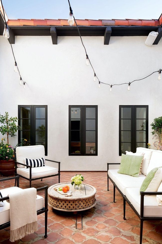 Spanish Patio With Strung Lights