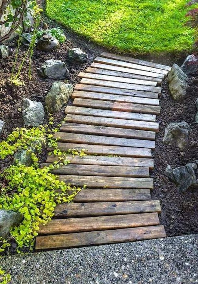 Curved Wooden Plank Garden Path