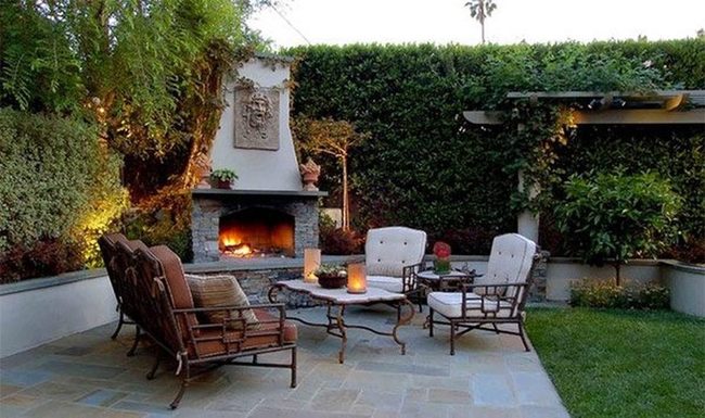 Rustic Stone Fireplace Backyard Gathering