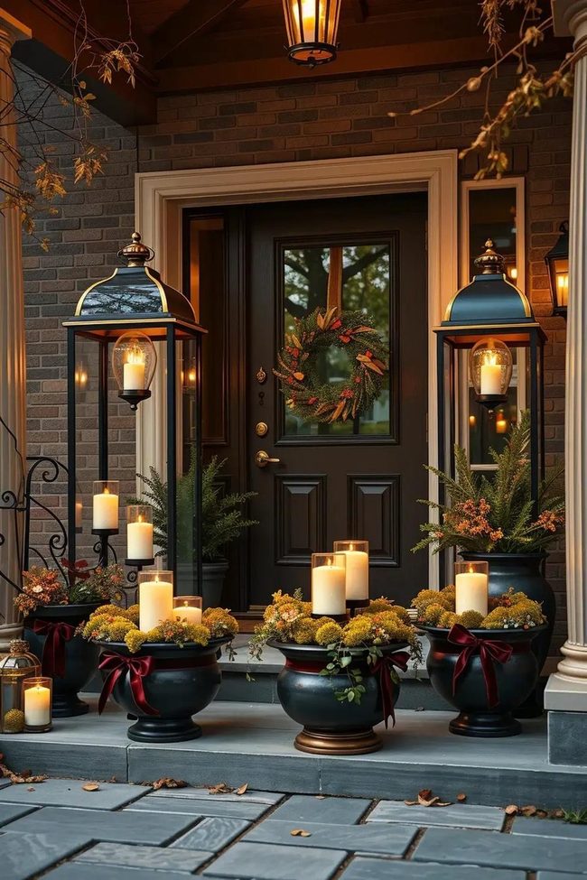 Brass Lanterns Frame Your Entrance