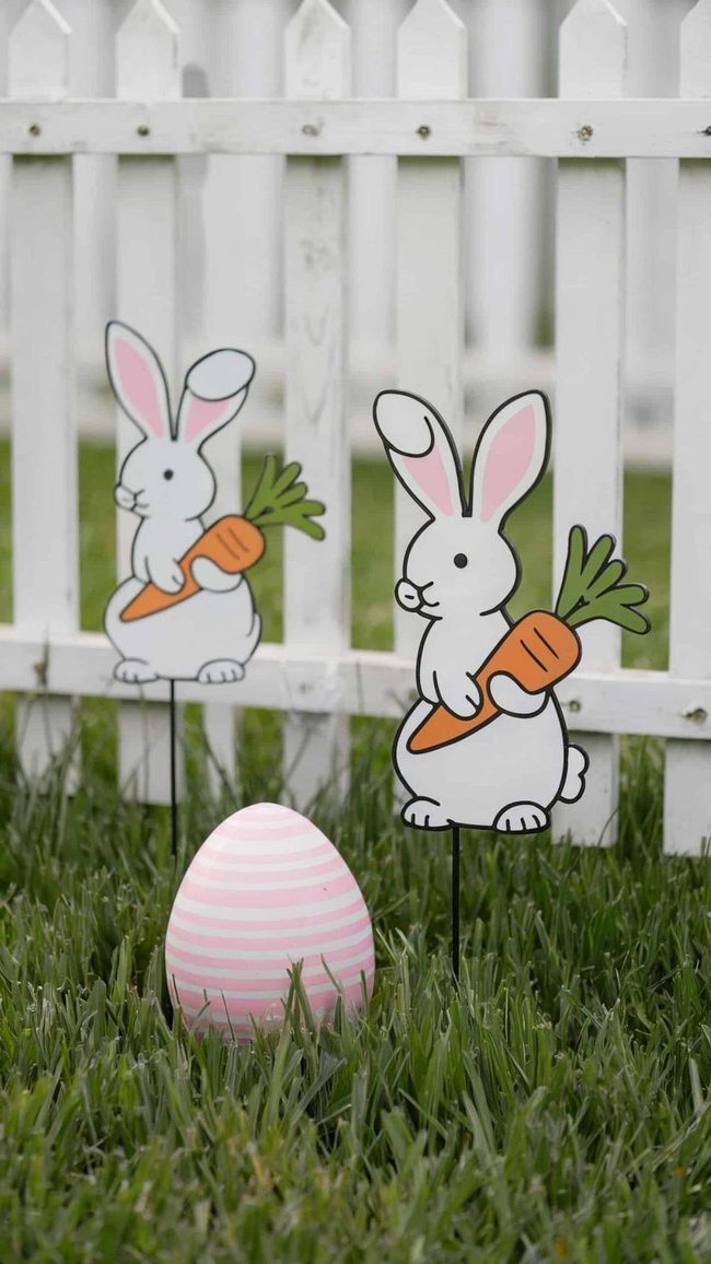 Painted Metal Garden Bunnies