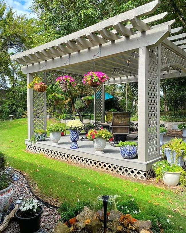 Cascading Blooms Above Wooden Beams