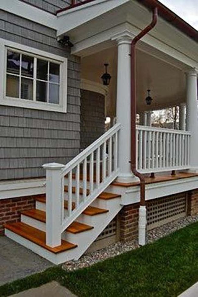 Burgundy Stairs White Rails Lattice