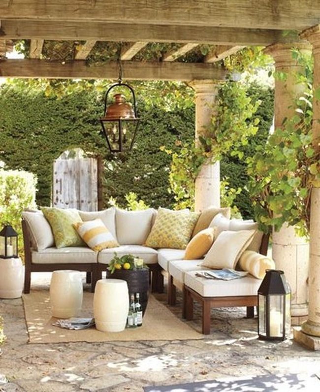 Green Vine Pergola With Stone Columns